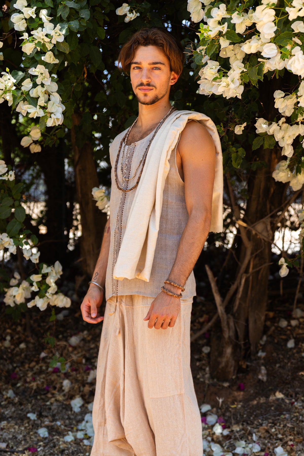 Linen Tank Top with Block Print