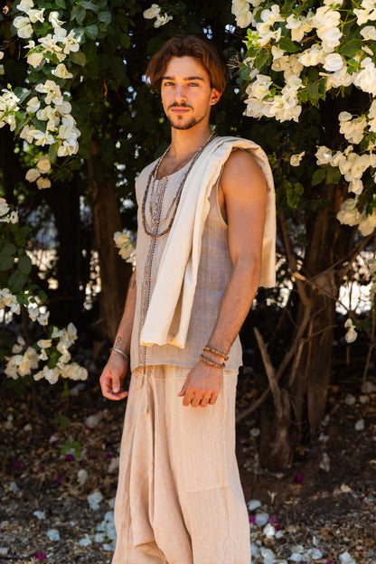 Linen tank with block print