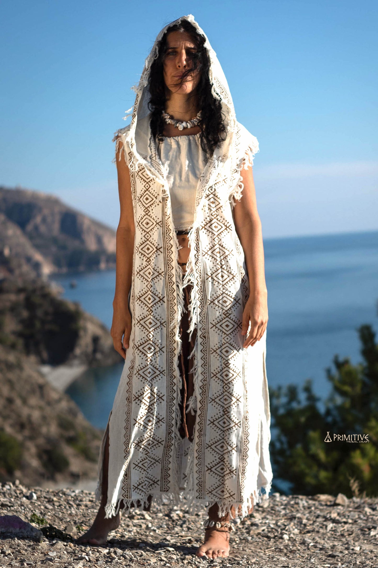 Long ⋗ Tribal Block Prints ⋖ Vest with Hoodie