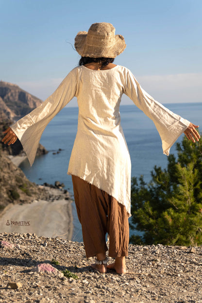 Asymmetrisches Langarmkleid ⫸ Rohseide