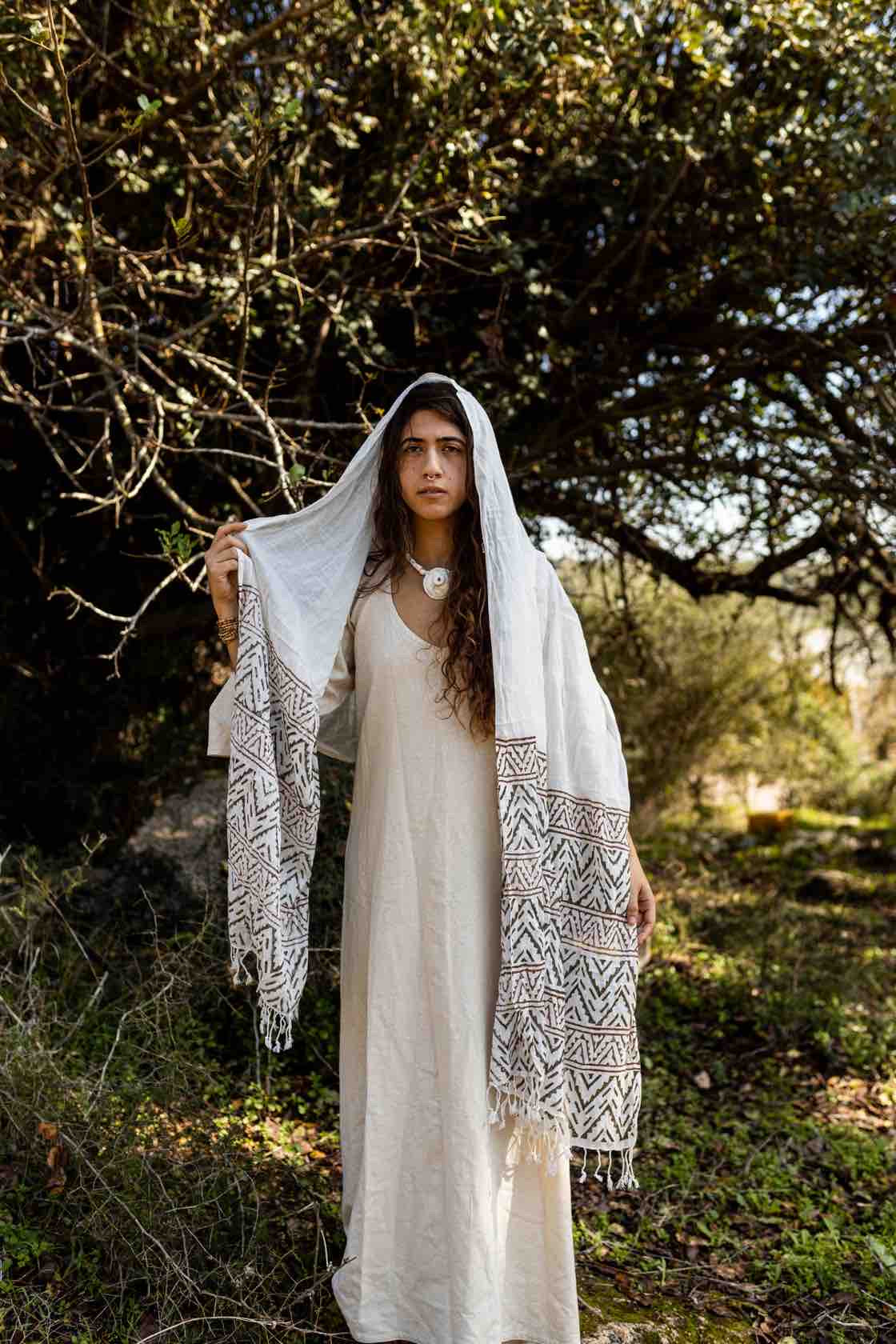 Handwoven Cotton Shawl – Block Printed Lightweight Scarf