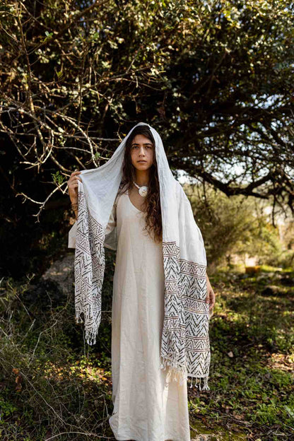 Handwoven Cotton Shawl – Block Printed Lightweight Scarf