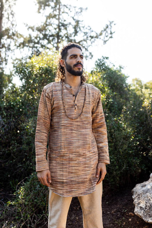 Traditionelles Langes Kurta »» Handgewebte Khadi-Baumwolle