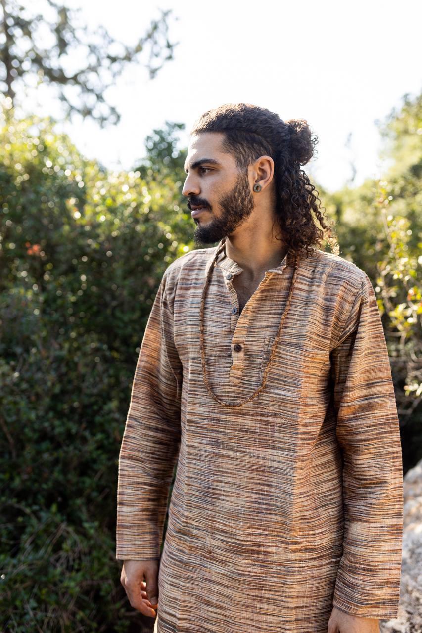 Traditionelles Langes Kurta »» Handgewebte Khadi-Baumwolle