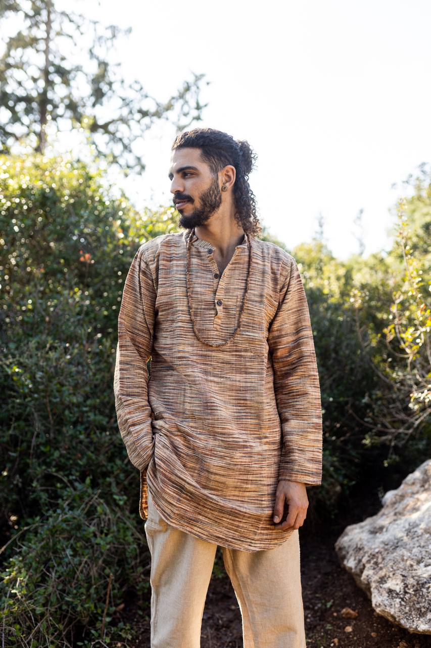 Traditionelles Langes Kurta »» Handgewebte Khadi-Baumwolle