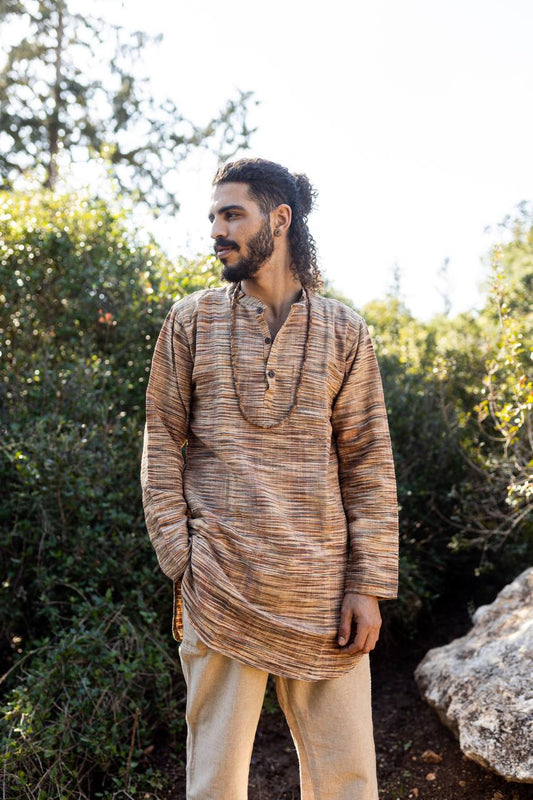 Traditionelles Langes Kurta »» Handgewebte Khadi-Baumwolle