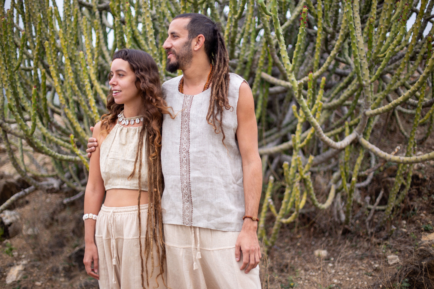 Linen tank with block print