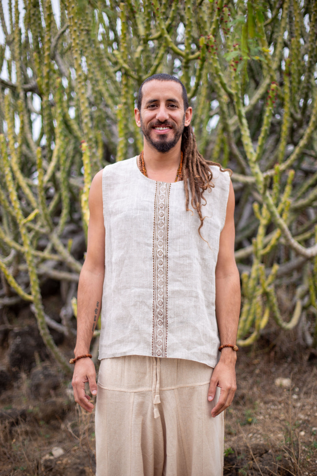 Linen Tank Top with Block Print
