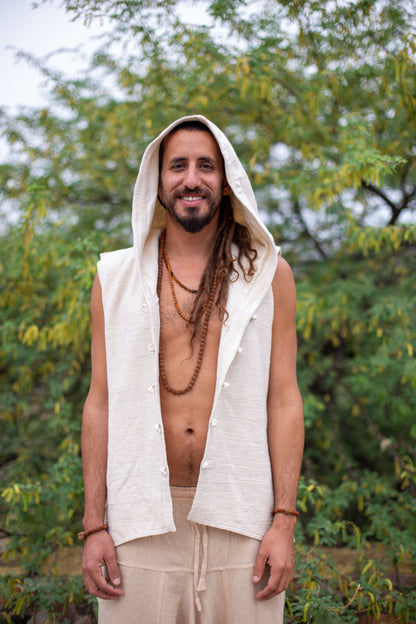 Tibetische Weste mit Kapuze ⋗⋙ Handgewebte Khadi-Baumwolle