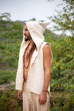 Tibetan Vest with Hoodie ⋗⋙ Handwoven Khadi Cotton