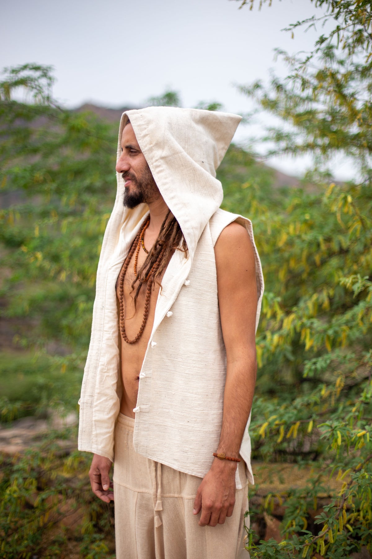 Tibetan Vest with Hoodie ⋗⋙ Handwoven Khadi Cotton