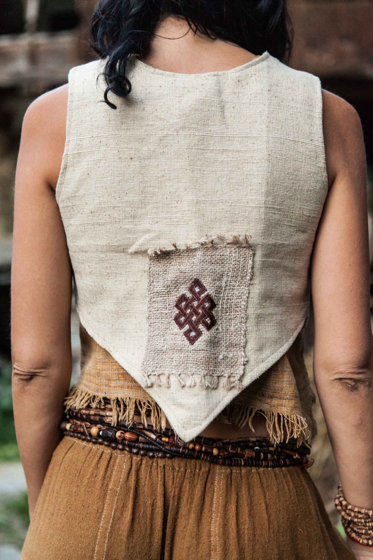 Little Vest With Embroidery Patch ~ Handwoven Raw Silk