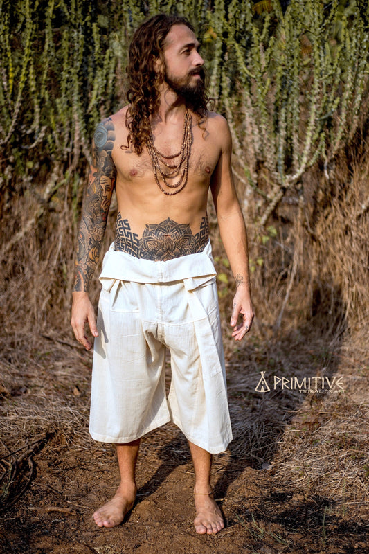 Earthy Short Summer Outfit ⋙⋗ Sleeveless Shirt with Hoodie + Short Fisherman Pants ⋙⋗ Handwoven Khadi Cotton