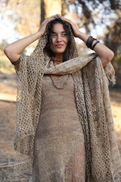 Large Knitted Nettle Shawl >> 100% Wild Himalayan Nettle