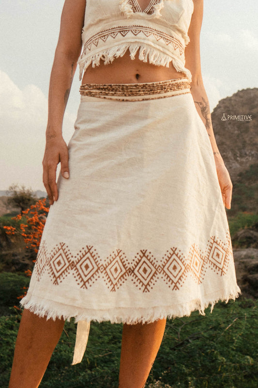 Oria Skirt >> Handwoven Khadi Cotton Short Skirt >> Tribal Print
