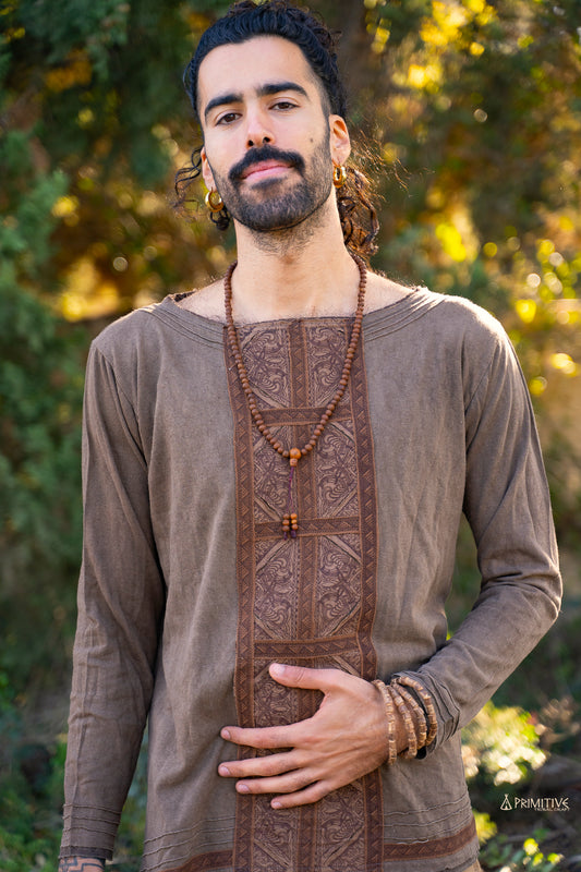 Tribal Shirt with Long Sleeves >> Handwoven Organic Cotton and Hemp >> Herbal Dye
