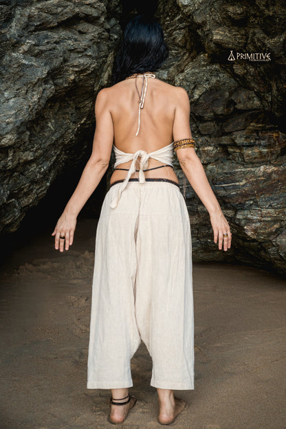 Wild Spirit Outfit ⋙⋘ Cotton Tie Top + 3/4 Harem Pants ⋙ Natural Cotton