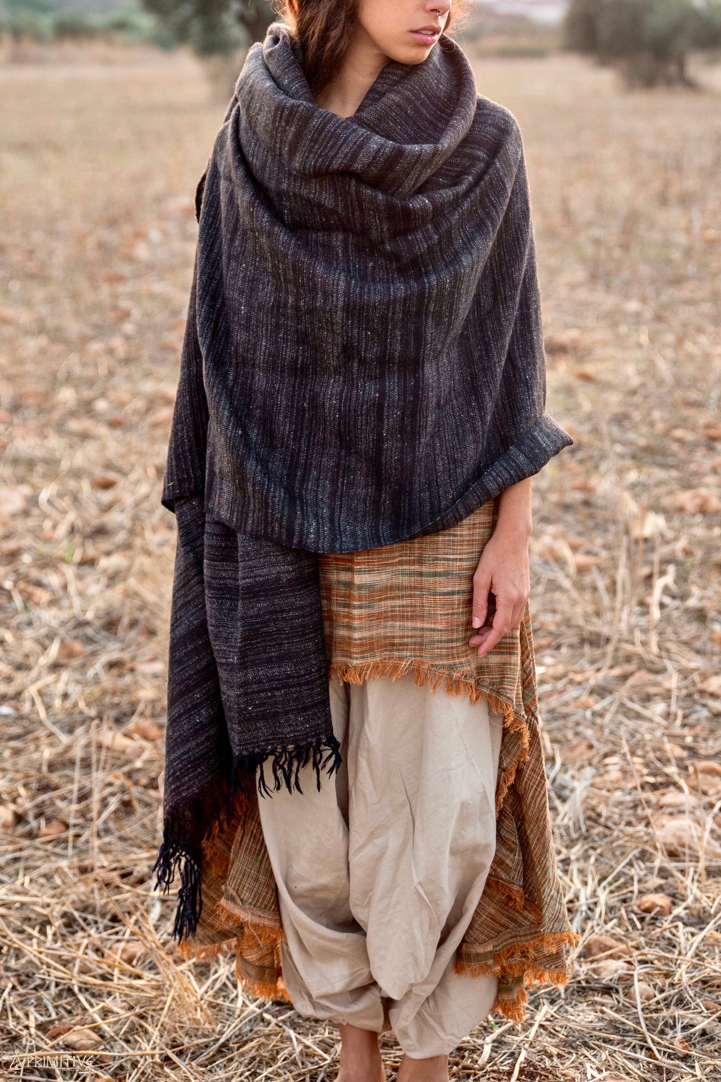 Handwoven Yak Wool Shawl • Traditional Hand-spun Wrap Around
