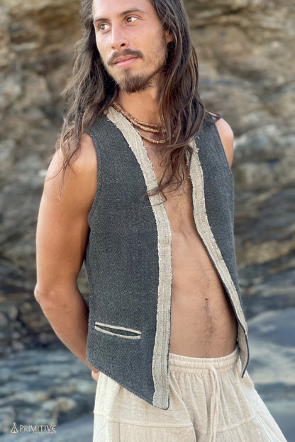 Aguila Outfit ⋙⋘ Aguila Vest ⋙ Handwoven Hemp Wool + 3/4 Harem Pants ⋙ Natural Cotton