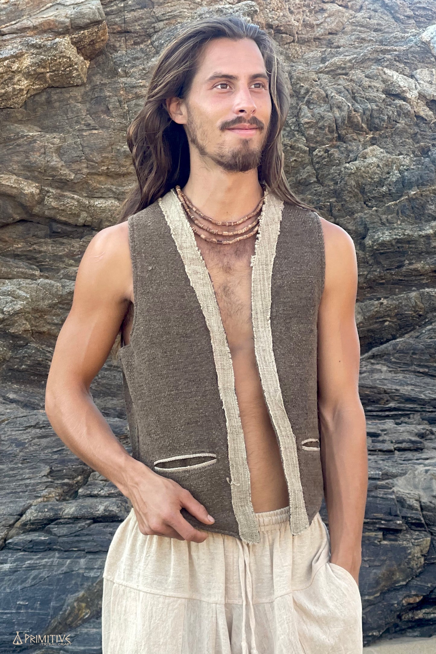 Aguila Outfit ⋙⋘ Aguila Vest ⋙ Handwoven Hemp Wool + 3/4 Harem Pants ⋙ Natural Cotton