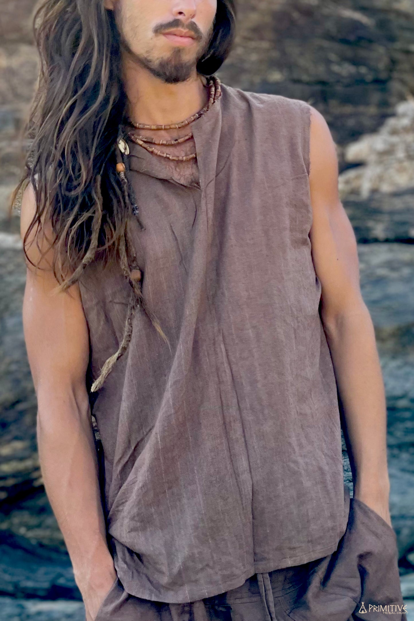 Earthy Frayed Sleeveless Shirt ⋙ Handwoven Raw Silk