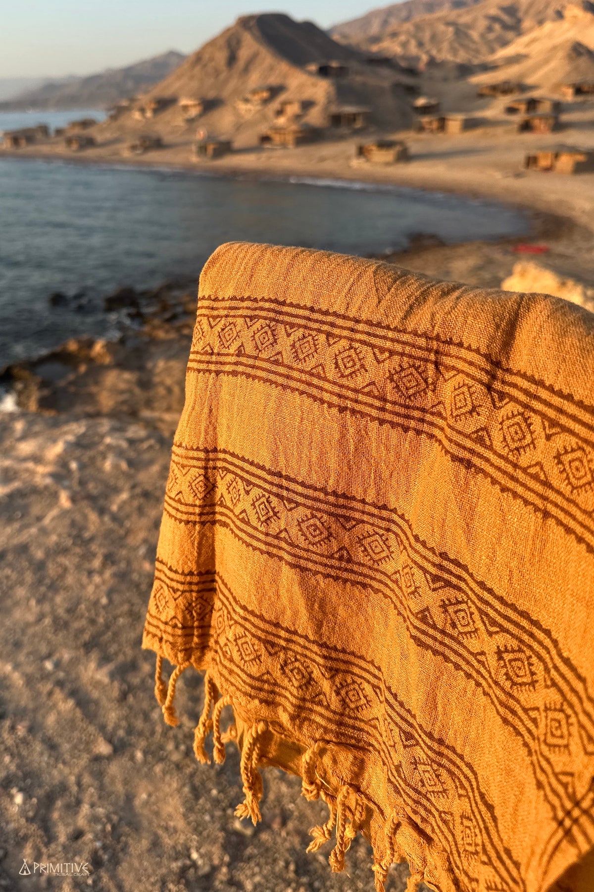 Brown Woven Cotton Scarf With Tribal Blockprint