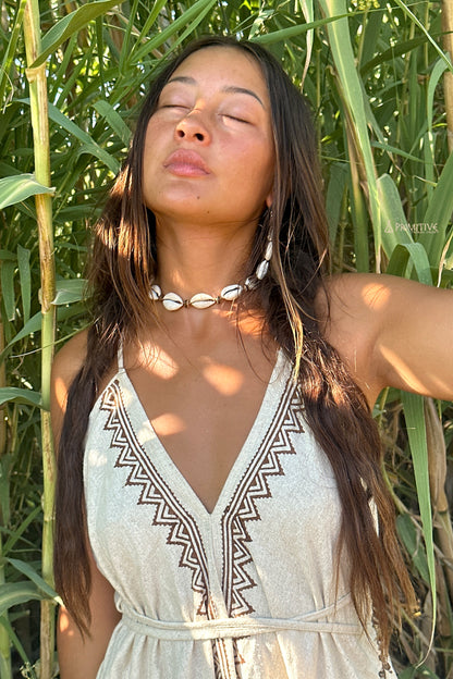 raw cotton dress Raw Cotton Goddess Dress: Boho Vegetable Dye Tie-back Gown