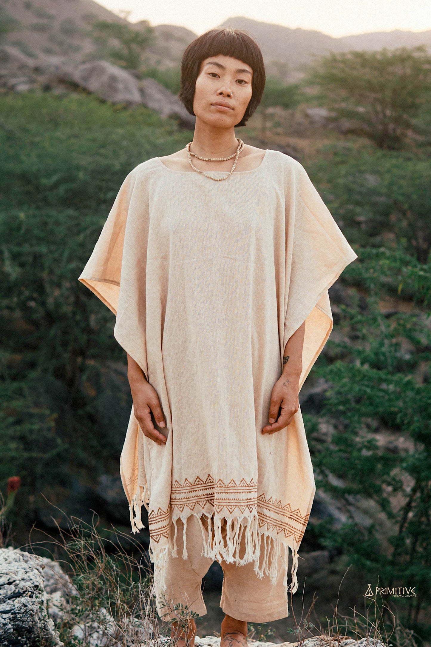 Saya Poncho »« Raw Cotton Poncho with Tribal Block Print