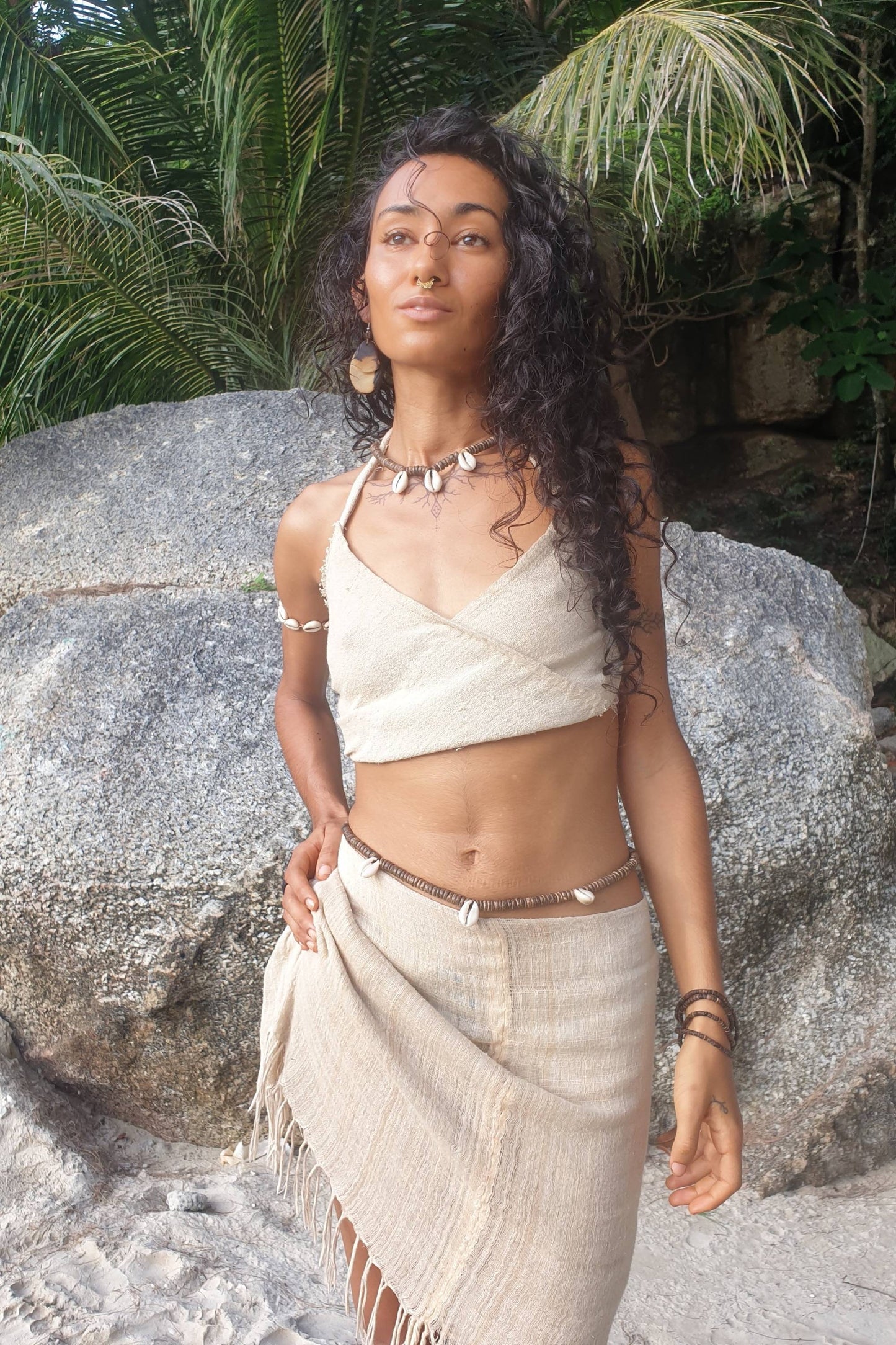 Kokosnussperlen & Muscheln Gürtel + Halskette ๑⋙ SET von 2