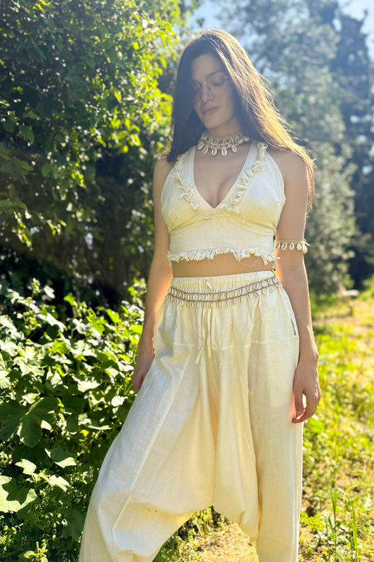 Satya Outfit ⋙⋘ Handloom Khadi Harem Pants and Triangles Top