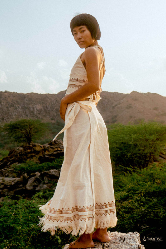 Saya Outfit ~ Handwoven Khadi Cotton ~ Block Printed Skirt & Top