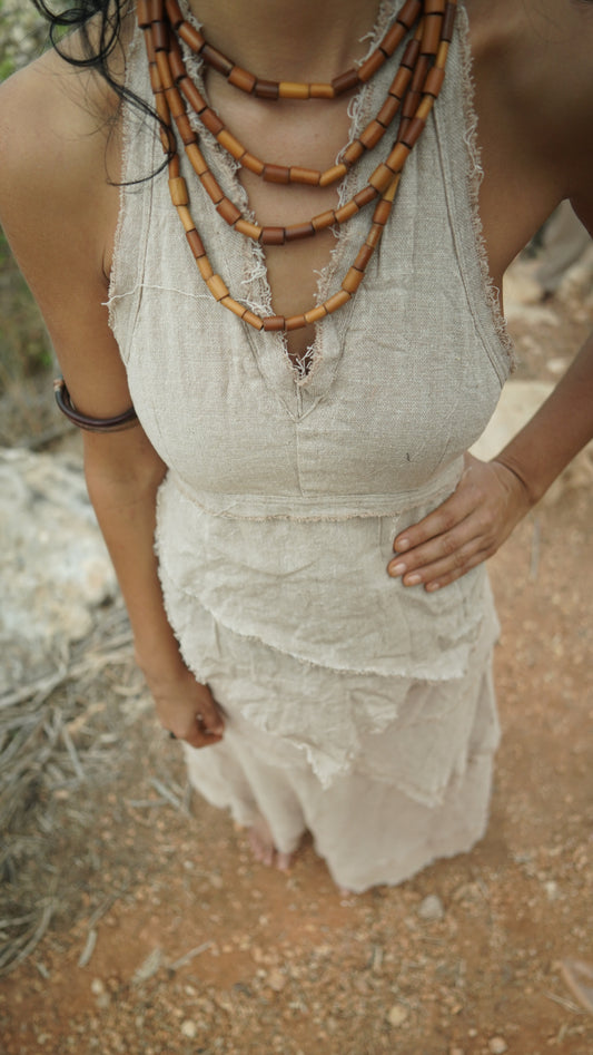 Gypsy Women Outfit >> Gypsy Long Wrap Skirt with Frayed Edges ⋙⋗ + Earth Frayed Top ⋙ Natural Cotton