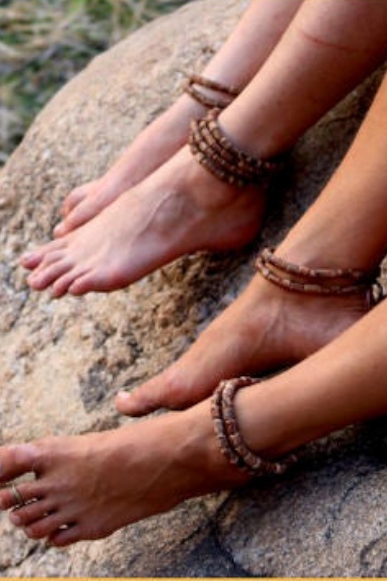 Double Anklet Bracelet ⋙ Tulsi Wood Beads ⋙ Set of 2