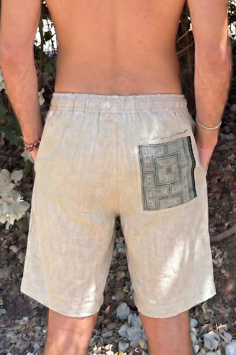 Linen Shorts with Tribal Embroidery
