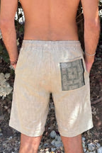 Linen Shorts with Tribal Embroidery