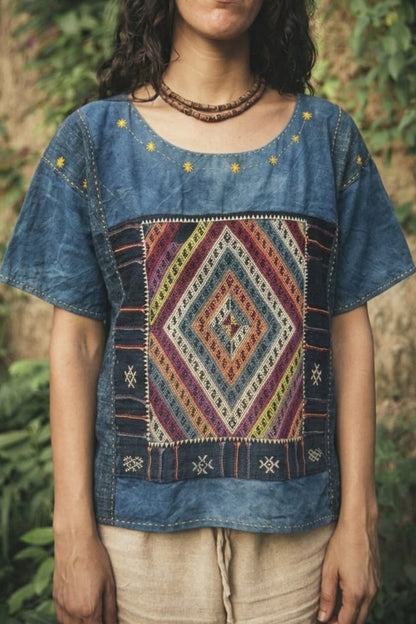 Indigo Handwoven Hemp Tribal Shirt