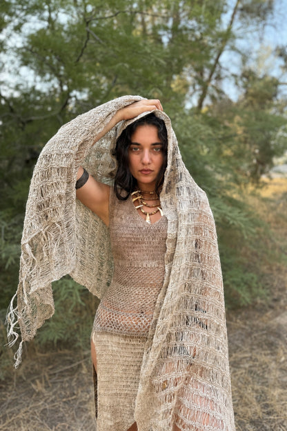 Himalayan Nettle Shawl – Organic Hand Knitted Large Wrap