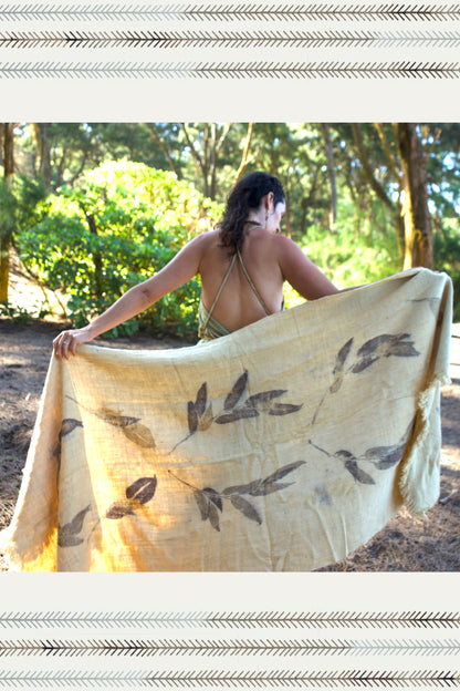 Ancient Path Wool Shawl with Botanical Print