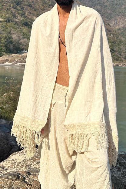Handwoven Khadi Shawl ⋙ Undyed, Raw Edge, Lightweight Wrap