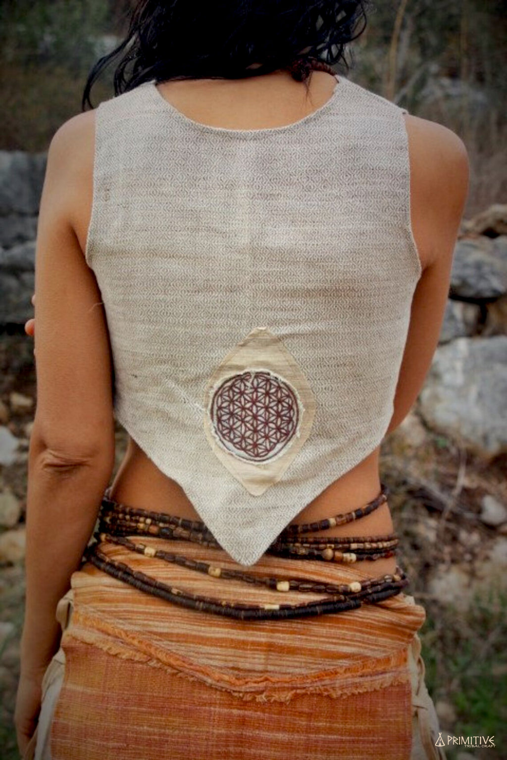 Little Vest With Embroidery Patch ~ Handwoven Raw Silk