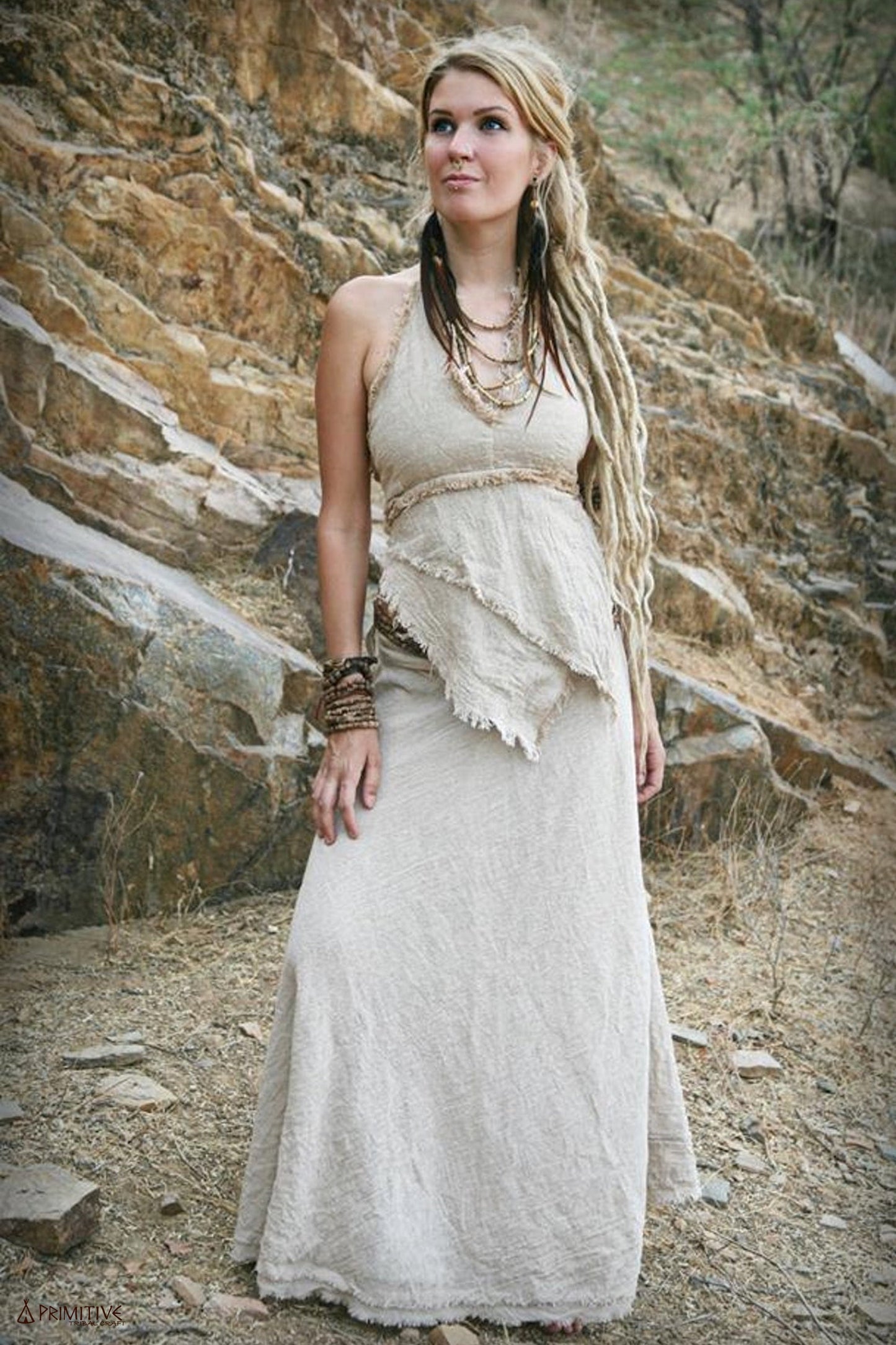 Natural Earth Outfit ⋙⋘⋘ Earth Frayed Top + Earth Wrap Skirt ⋙⋙ Natural Cotton