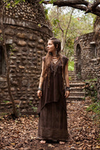 Long Tribal Hemp Tunic Top »» Asymmetrical Short Brown Hemp Dress