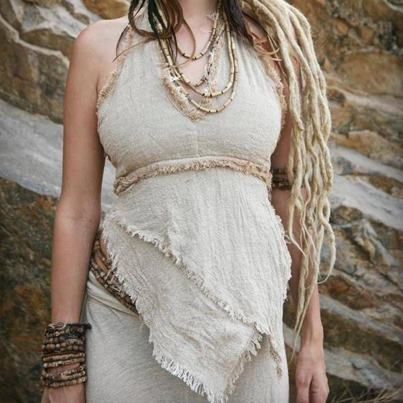 Natural Earth Outfit ⋙⋘⋘ Earth Frayed Top + Earth Wrap Skirt ⋙⋙ Natural Cotton