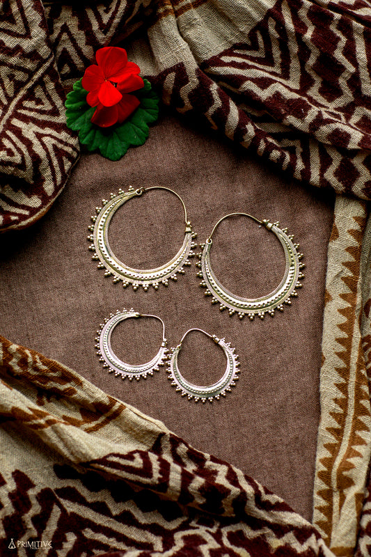 Handcarved Tribal Round Brass Earrings