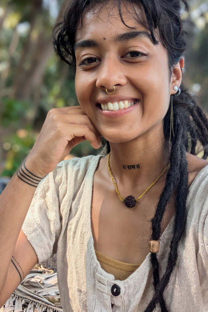 Mahima Hemp Top >>> Short Sleeve Cropped Blouse with Coconut Buttons