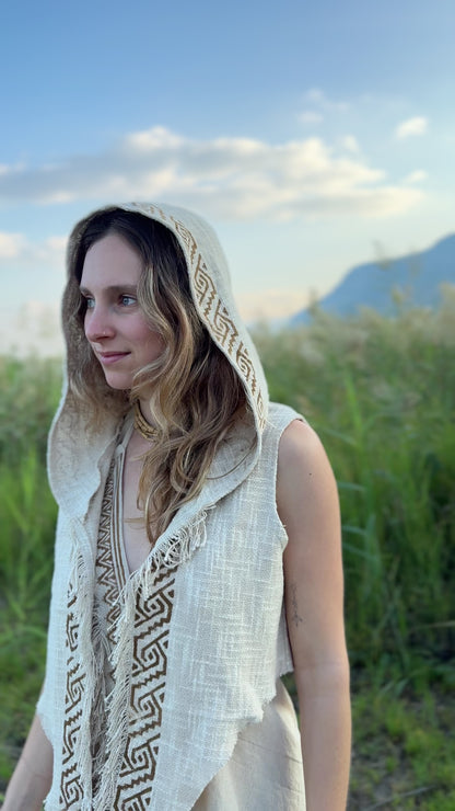 Maya Hooded Cotton Vest  ⫸ Women's Tribal Block Print Layering Top