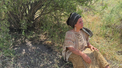 Shailee Poncho . Frayed poncho with block prints