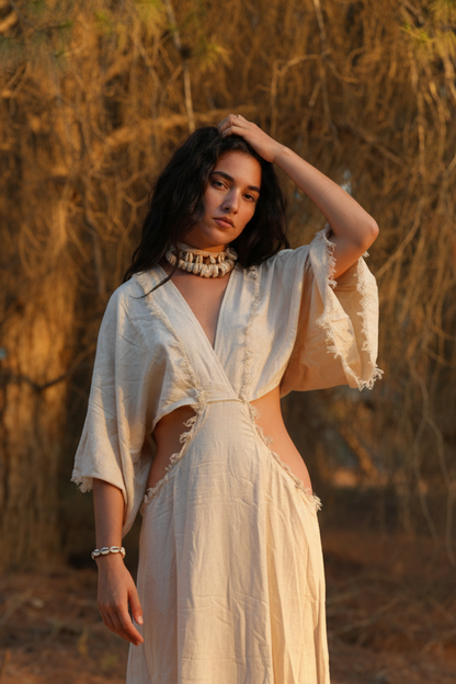 Goddess Dress ⋙ Handwoven Raw Silk, White Dress For Women