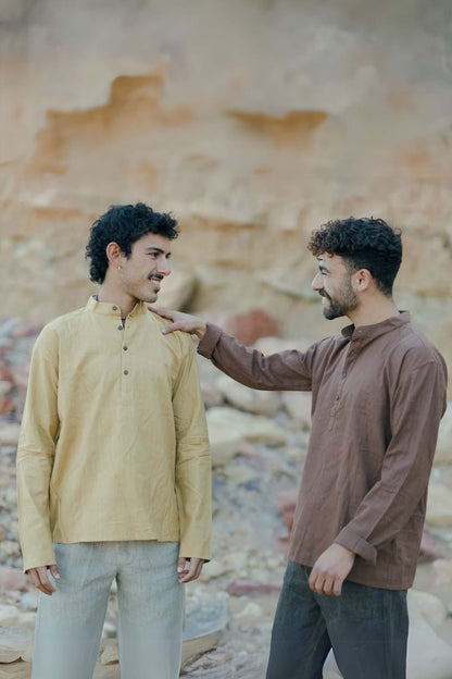 Kurta kurz ⫸ Handgewebte Khadi-Baumwolle