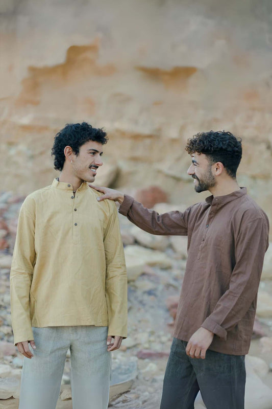 Kurta kurz ⫸ Handgewebte Khadi-Baumwolle